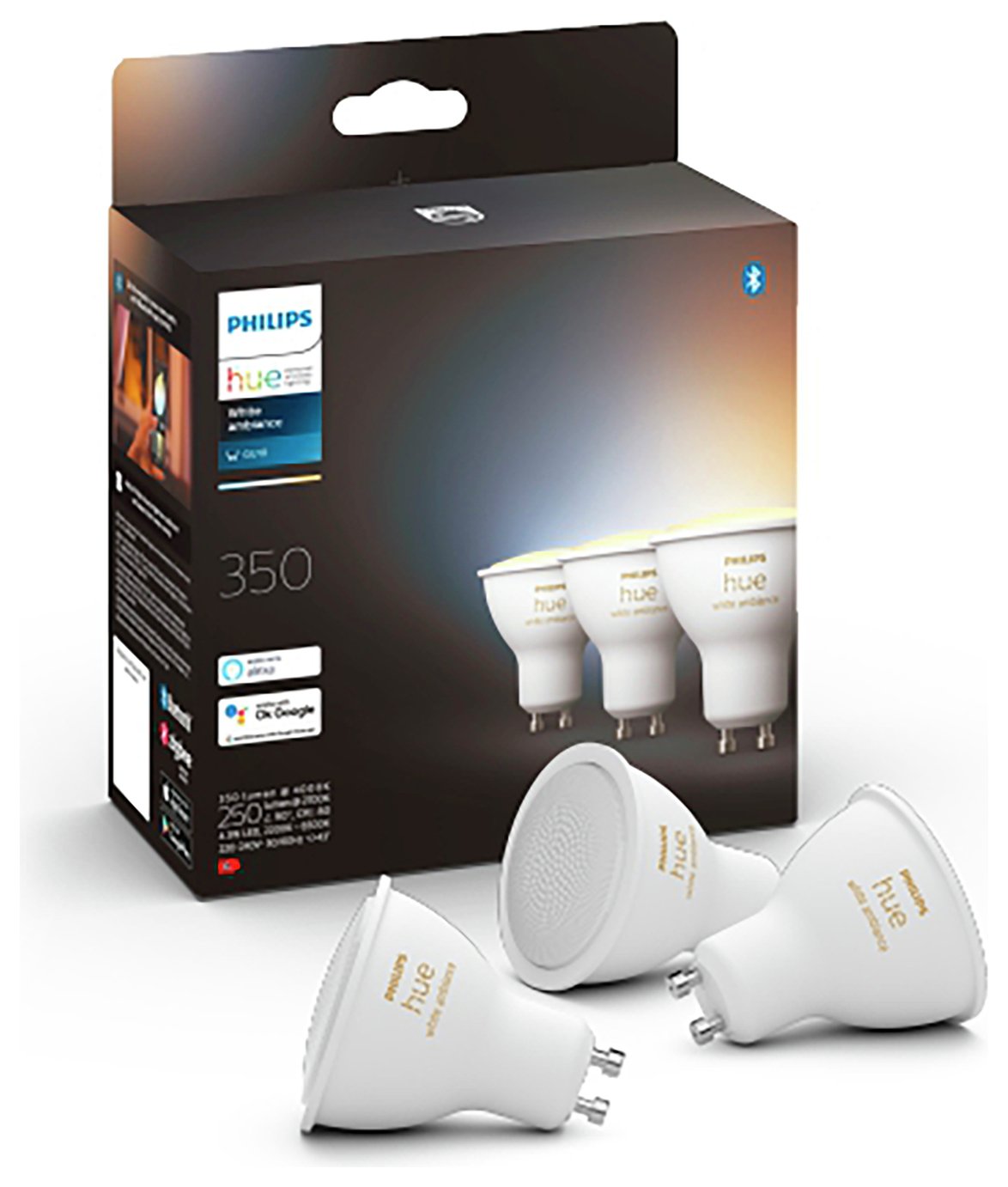 Philips Hue GU10 White Smart LED W-Fi Bulb - 3 Pack