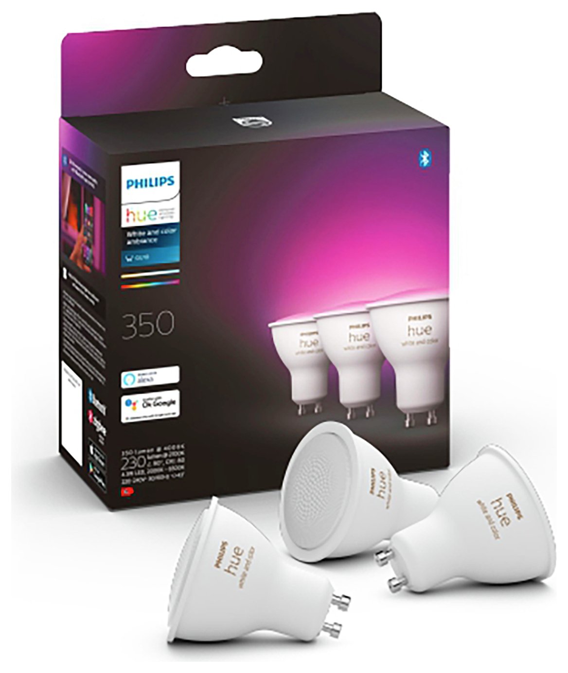Philips Hue GU10 Colour Smart LED Wi-Fi Bulb - 3 Pack