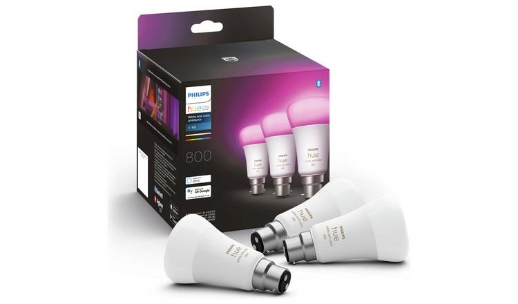 Philips Hue B22 Colour Smart LED Wi-Fi Bulb - 3 Pack