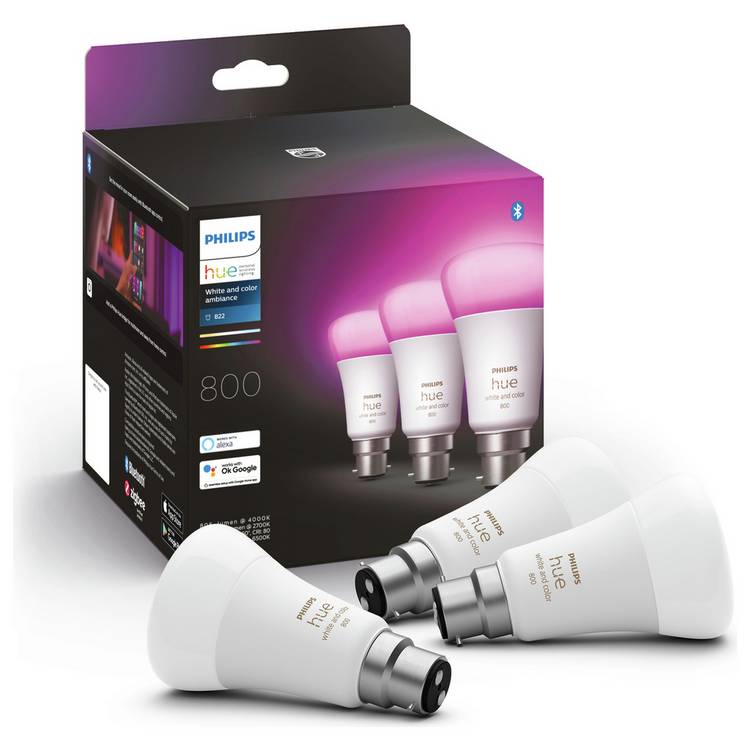 Philips Hue B22 Colour Smart LED Wi-Fi Bulb - 3 Pack 0