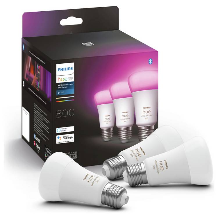 Philips Hue E27 Colour Smart LED Wi-Fi Bulb - 3 Pack 0