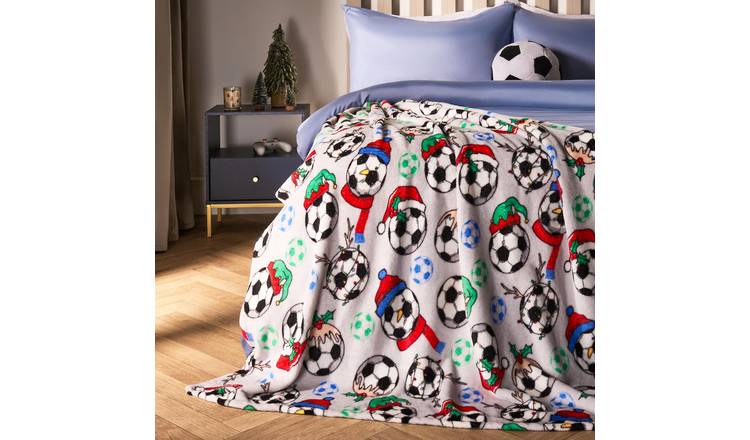 OHS Christmas Football Blanket Throw 125 x 150cm - Charcoal
