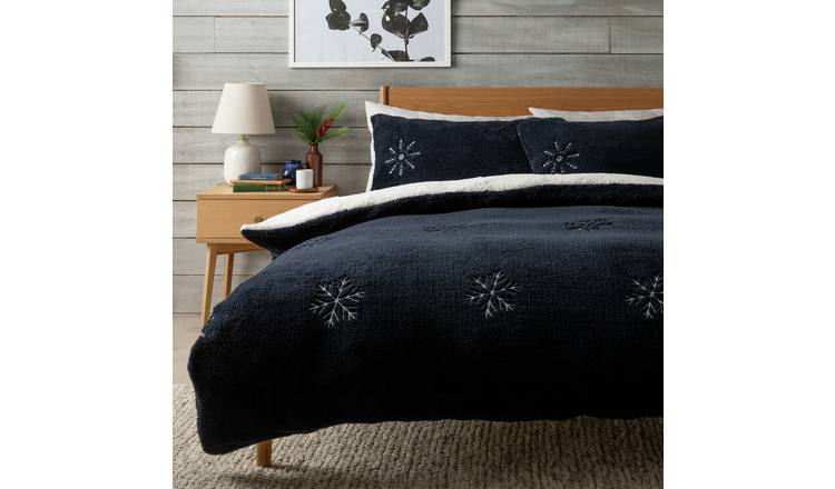 Argos Home Embroidered Snowflake Fleece Bedding Set - King