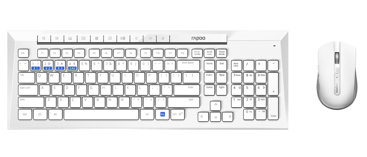 Rapoo 8200M Wireless Multi-Mode Mouse and Keyboard - White