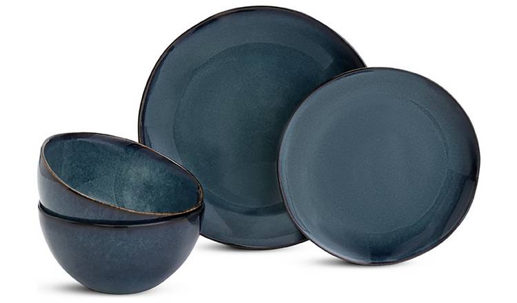 Buy Habitat 12 Piece Reactive Stoneware Dinner Set Navy Dinner sets Habitat