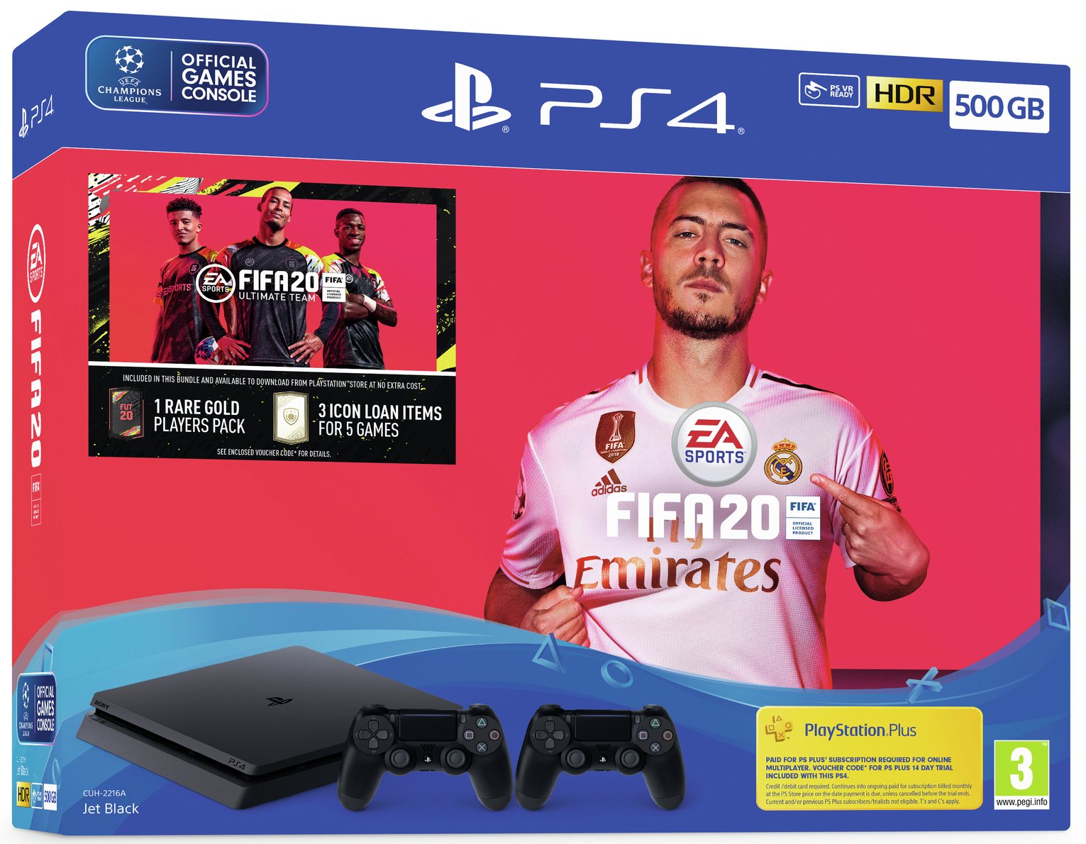 Sony PS4 500GB Console, FIFA 20 & 2 Controller Bundle