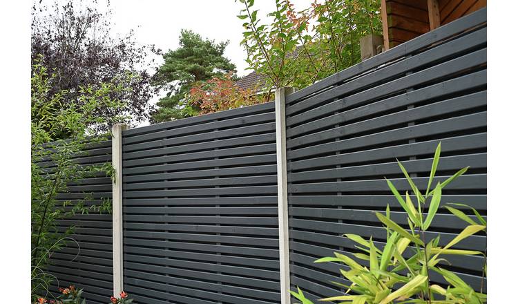 Forest Garden Double Slatted Fence Panel Grey x4