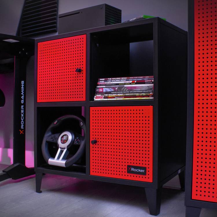 X Rocker Mesh-Tek Square 4 Cube Storage Unit - Red and Black 0