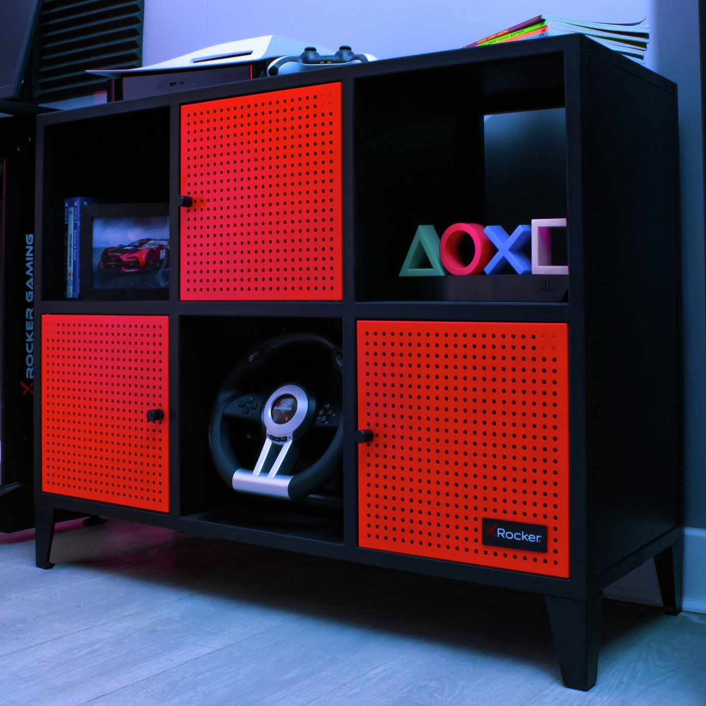 X Rocker Mesh-Tek Wide 6 Cube Storage Unit - Red and Black
