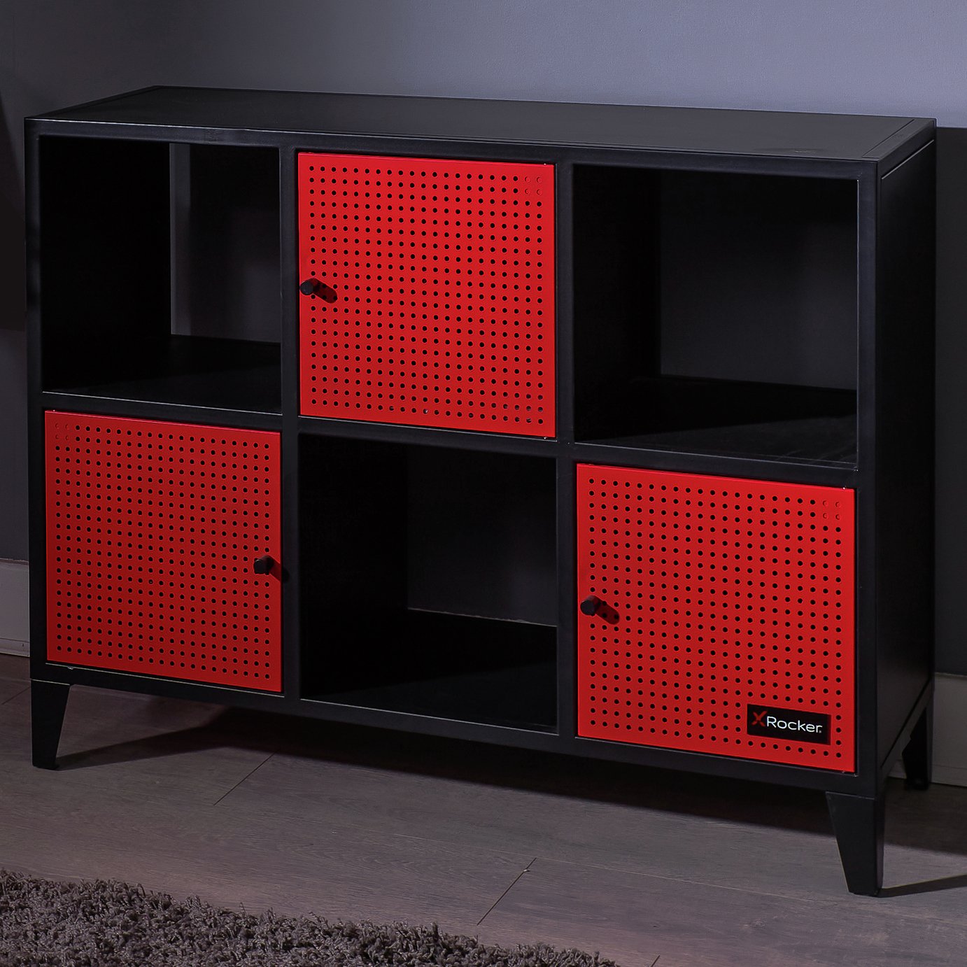 X Rocker Mesh-Tek Wide 6 Cube Storage Unit - Red and Black