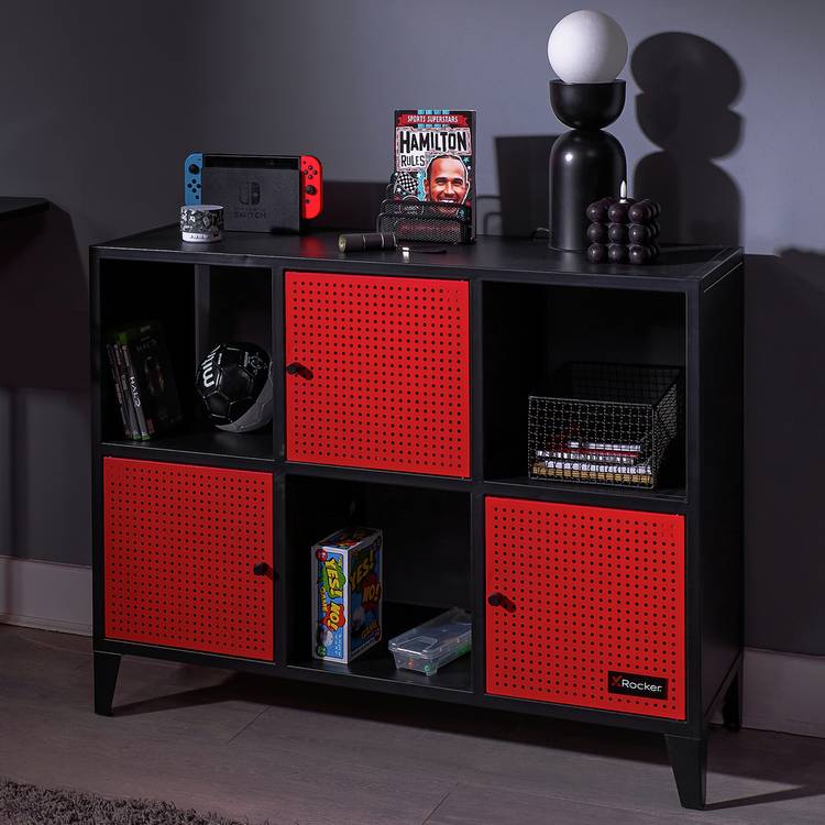 X Rocker Mesh-Tek Wide 6 Cube Storage Unit - Red and Black 0