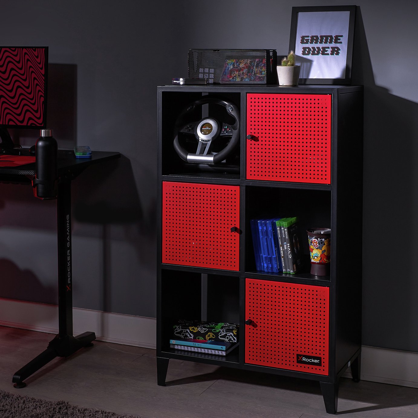 X Rocker Mesh-Tek Tall 6 Cube Storage Unit - Red and Black