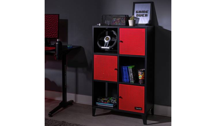 X Rocker Mesh-Tek Tall 6 Cube Storage Unit - Red and Black