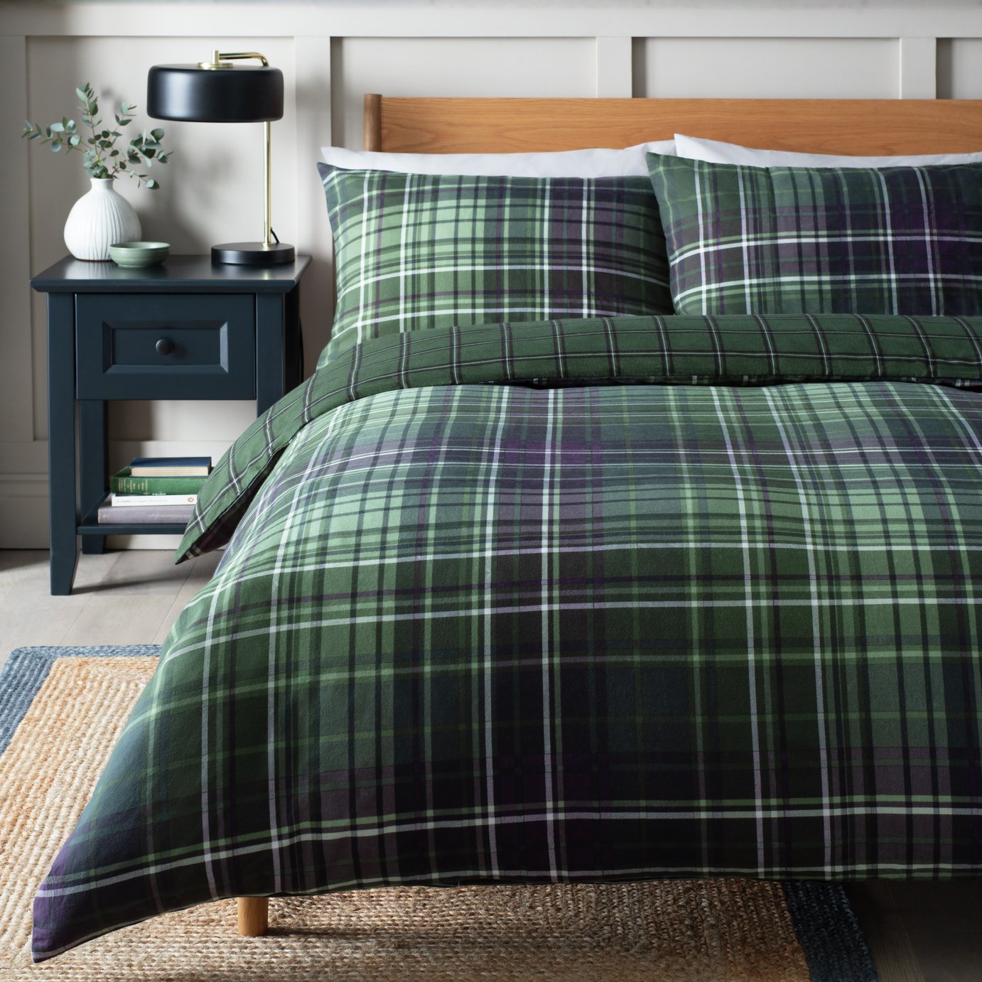 Habitat Brushed Cotton Green Check Bedding Set - King