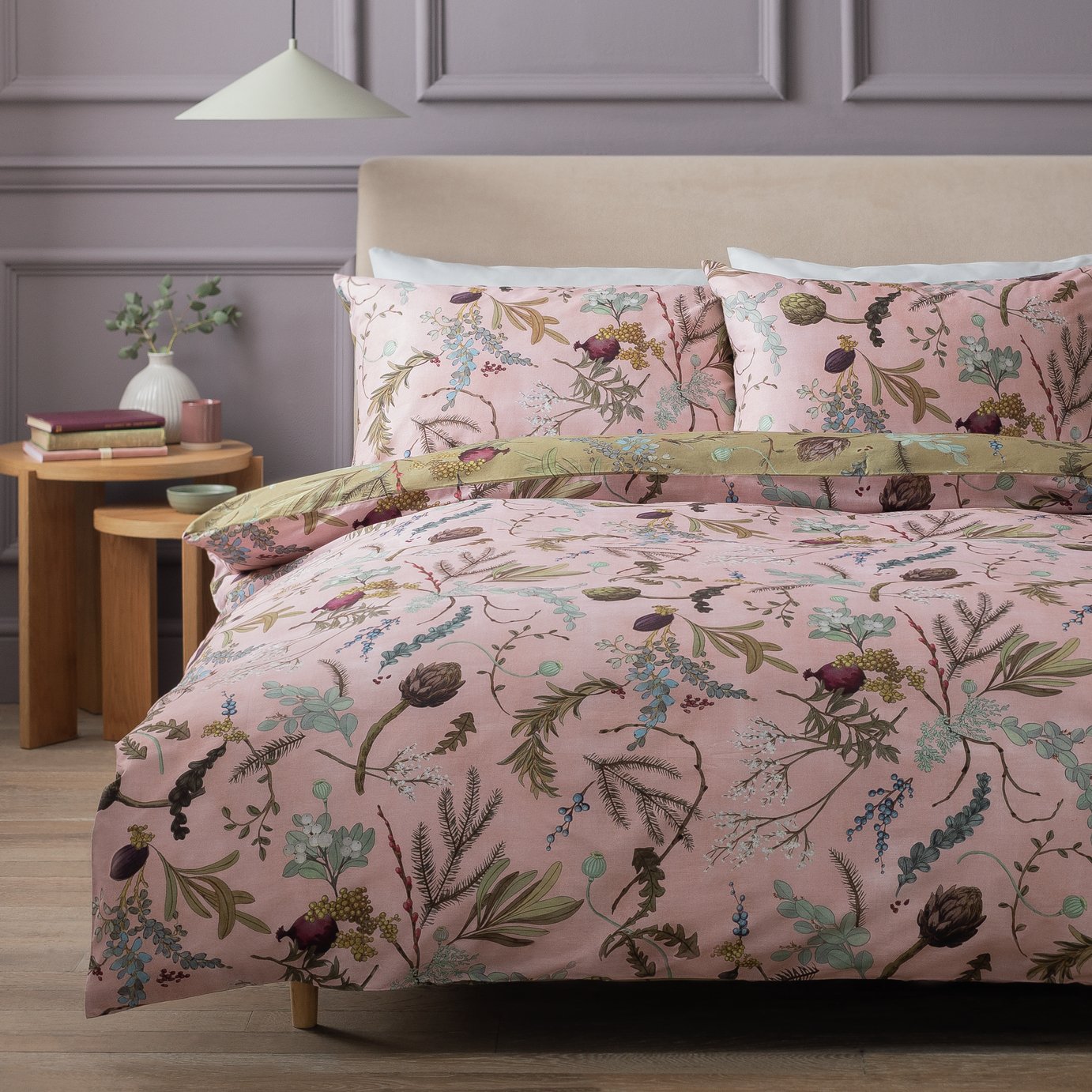 Habitat Cotton Pink Foliage Bedding Set - King size