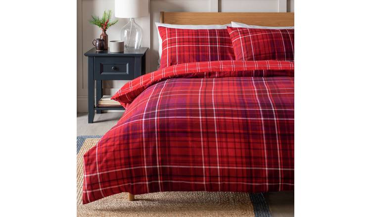 Habitat Brushed Cotton Red Check Bedding Set - Double