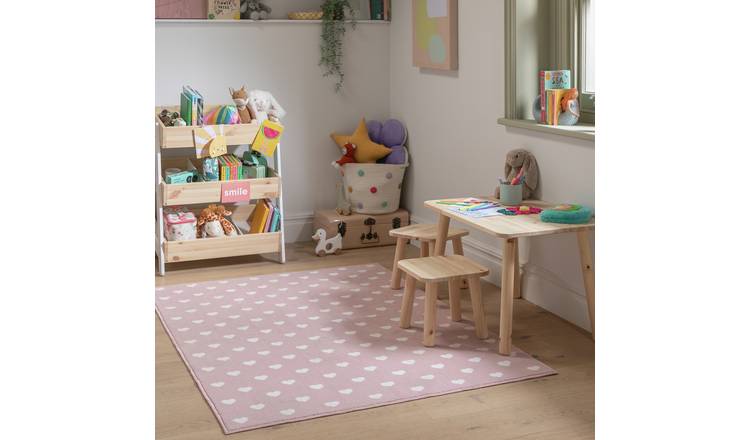Argos Home Hearts Pink Cut Pile Rug - 230x160cm