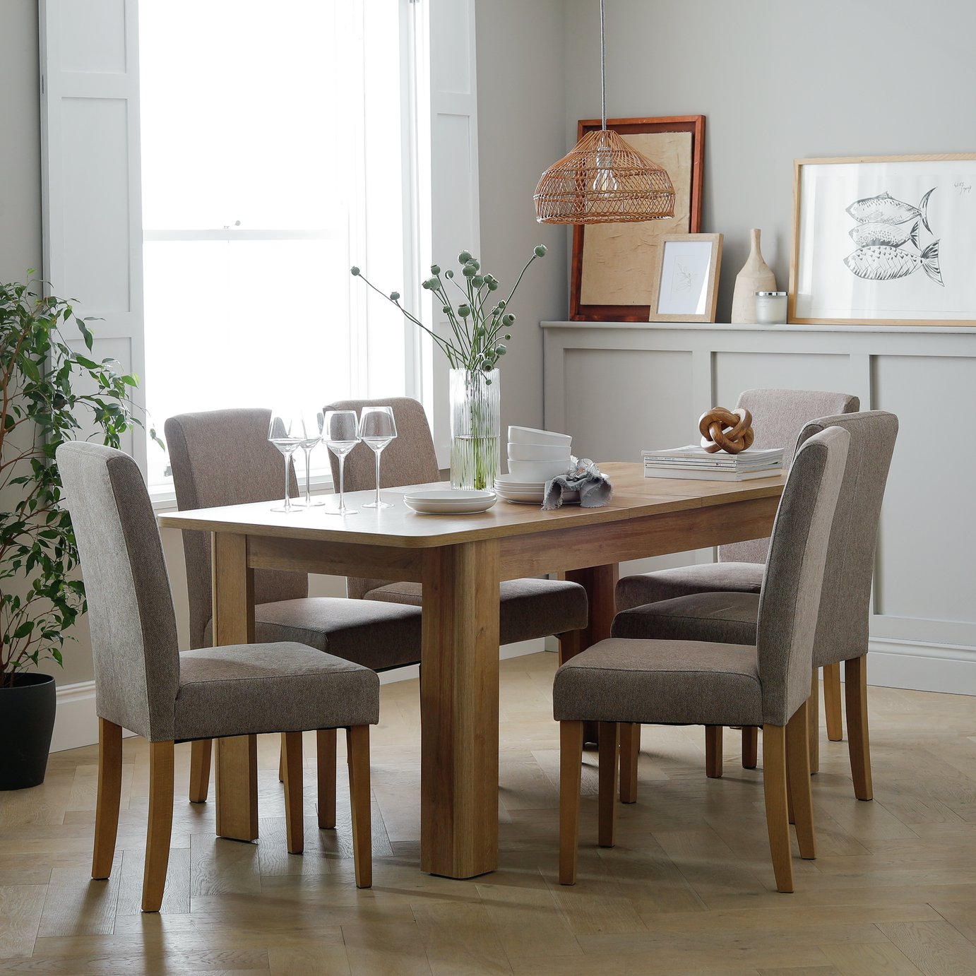 Argos Home Miami Oak Curve Dining Table & 6 Brown Chairs