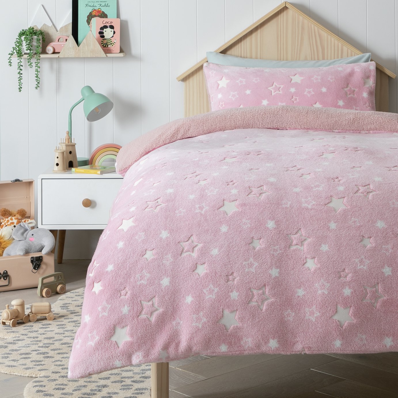 Argos Home Glow in The Dark Fleece Pink Bedding Set- Toddler