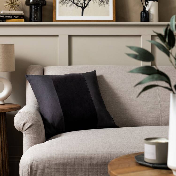 Habitat Velvet Panel Cushion - Grey & Black - 50x50cm 0