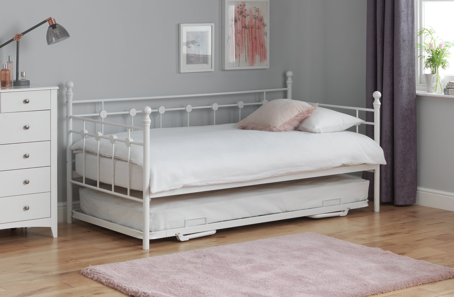 Argos Home Abigail Metal Daybed and Trundle - White
