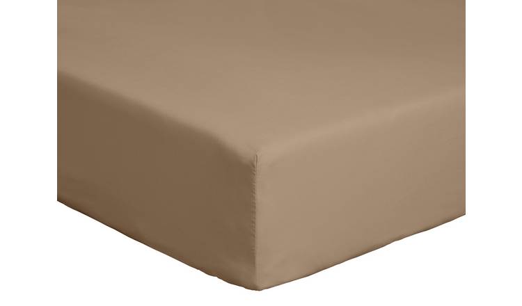 Habitat Cotton Rich 180 TC Taupe Fitted Sheet - Single