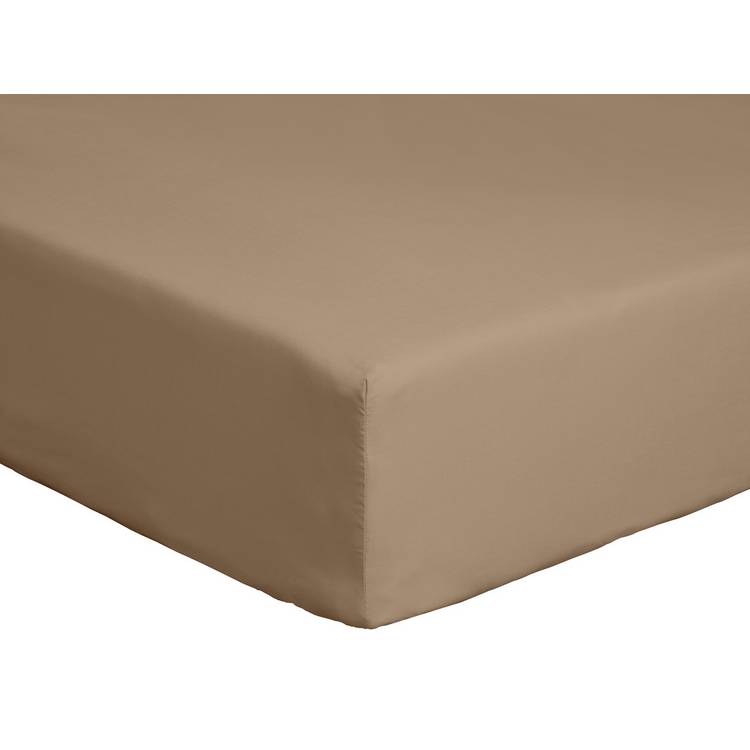 Habitat Cotton Rich 180 TC Taupe Fitted Sheet - King size 0