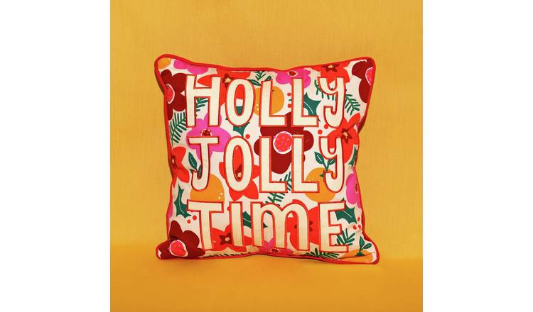 Raspberry Blossom Holly Jolly Cushion