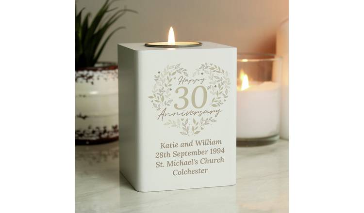 Personalised Message 30th Pearl Anniversary Tea Light Holder