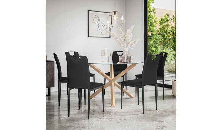 Furniture Online Malvern Monza Glass Top Dining Table & 6 Black Chairs