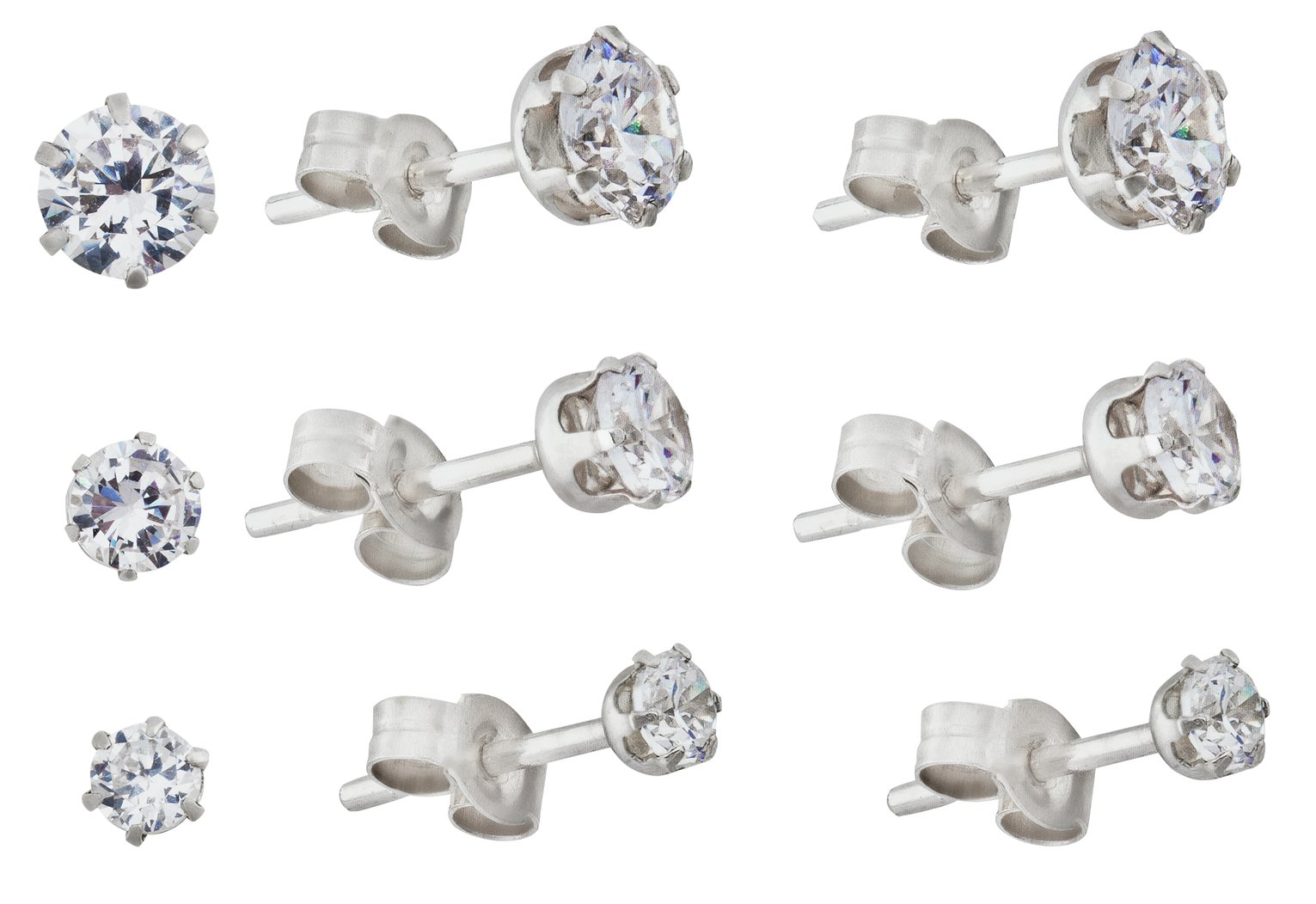 Revere Sterling Silver Stud Earrings Set of 3 Pairs