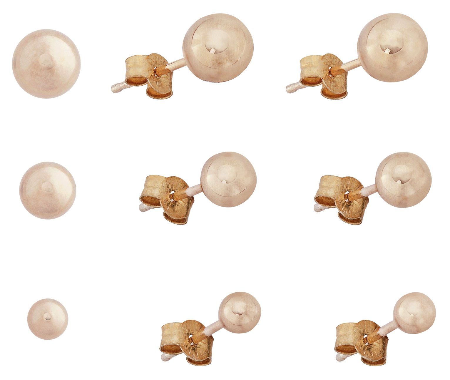 Revere 9ct Gold Ball Stud Earrings - Set of 3