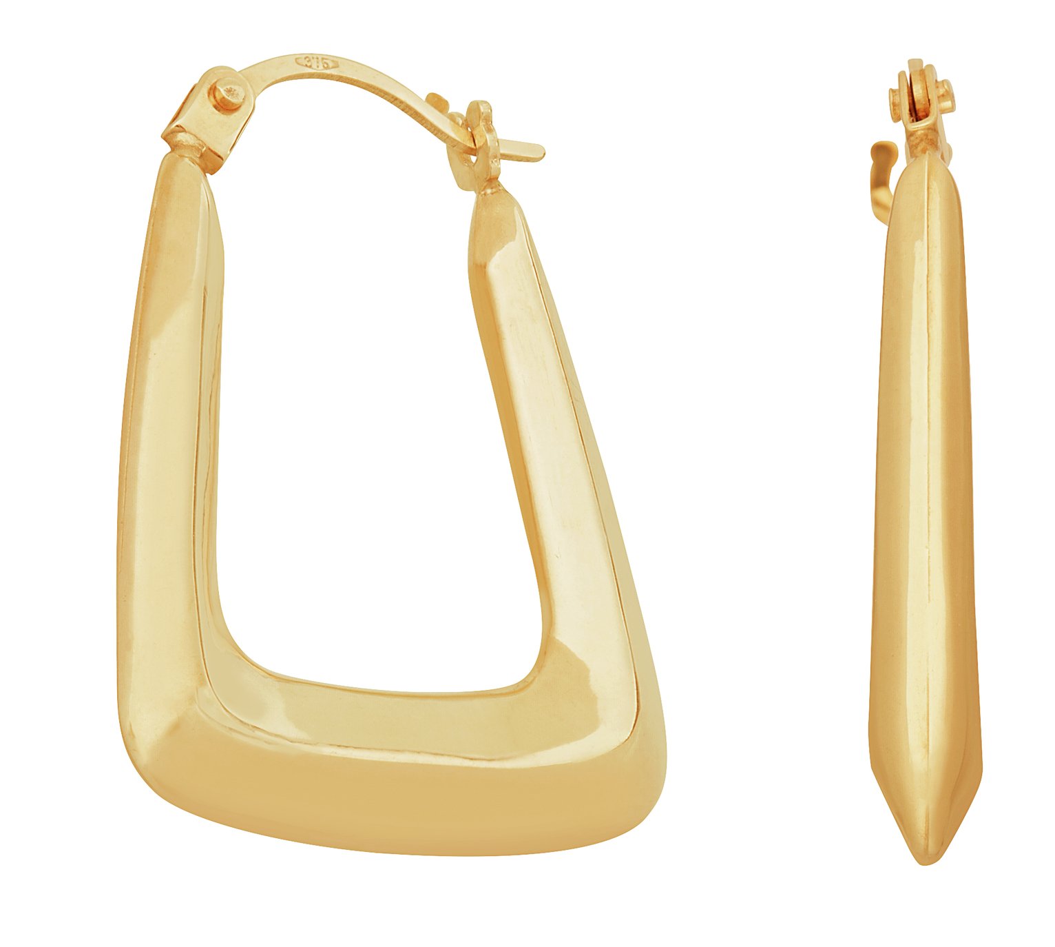 Revere 9ct Yellow Gold Rectangular Creole Hoop Earrings