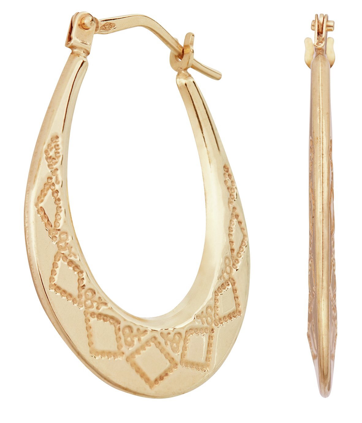Revere 9ct Yellow Gold Faceted Oval Creole Hoop Earrings