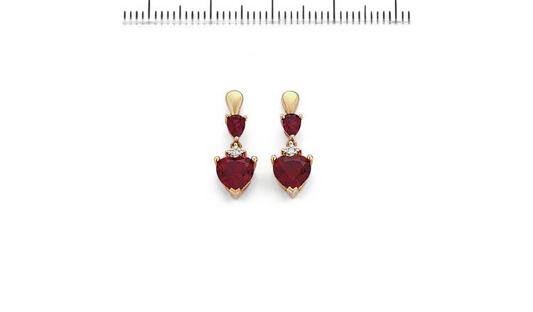 Revere 9ct Yellow Gold Created Ruby & Diamond Drop Earrings