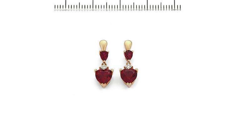 Revere 9ct Yellow Gold Created Ruby & Diamond Drop Earrings