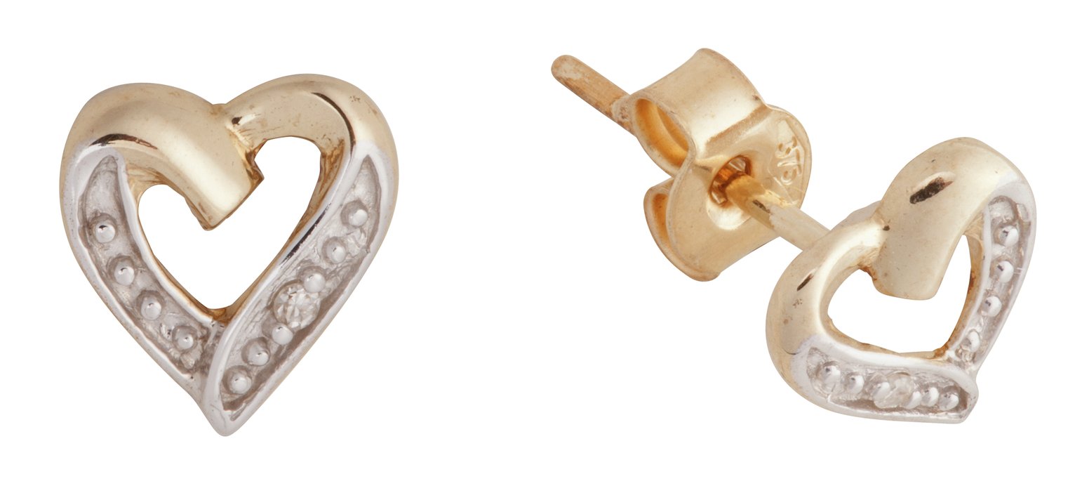 Revere 9ct Yellow Gold Diamond Accent Heart Stud Earrings