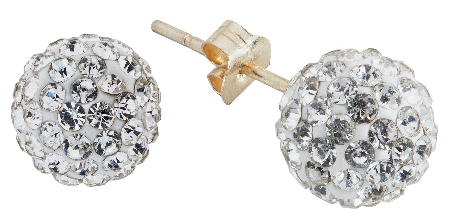 Revere 9ct Gold Crystal Glitter Ball Stud Earrings