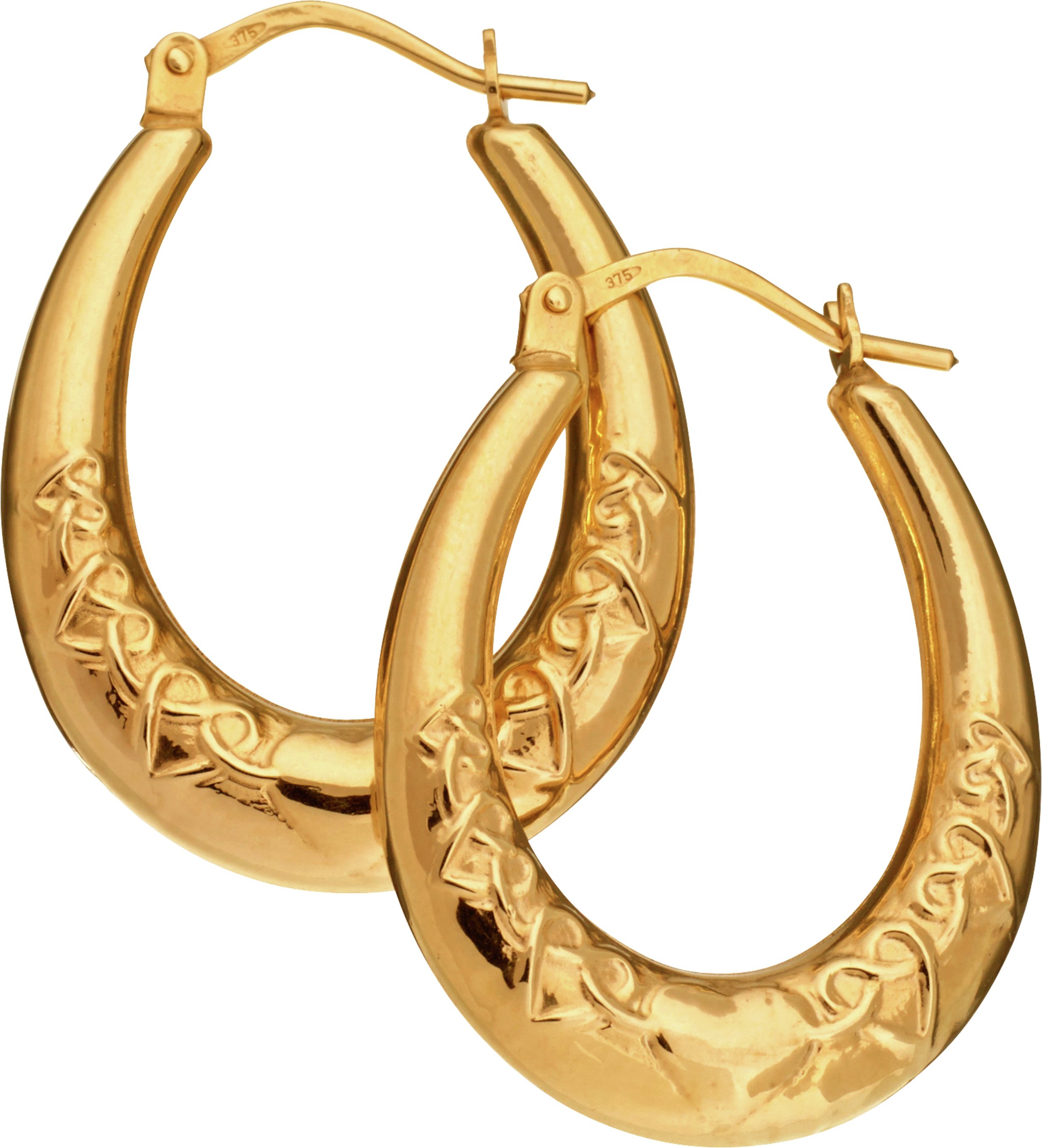 Revere 9ct Gold Oval Creole Hoop Earrings
