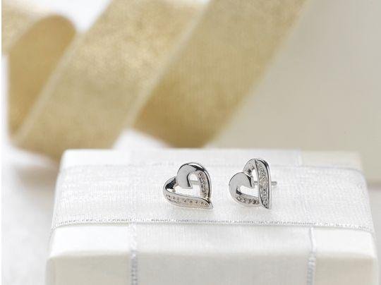 Revere 9ct White Gold Diamond Accent Heart Stud Earrings