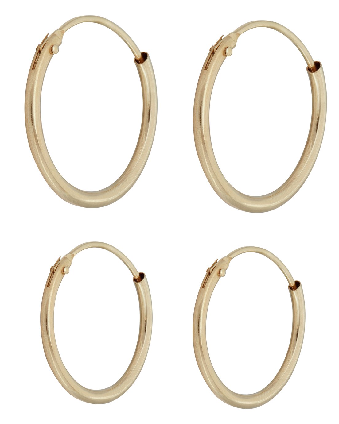 Revere 9ct Gold Hinged Hoop Earrings - Set of 2 Pairs