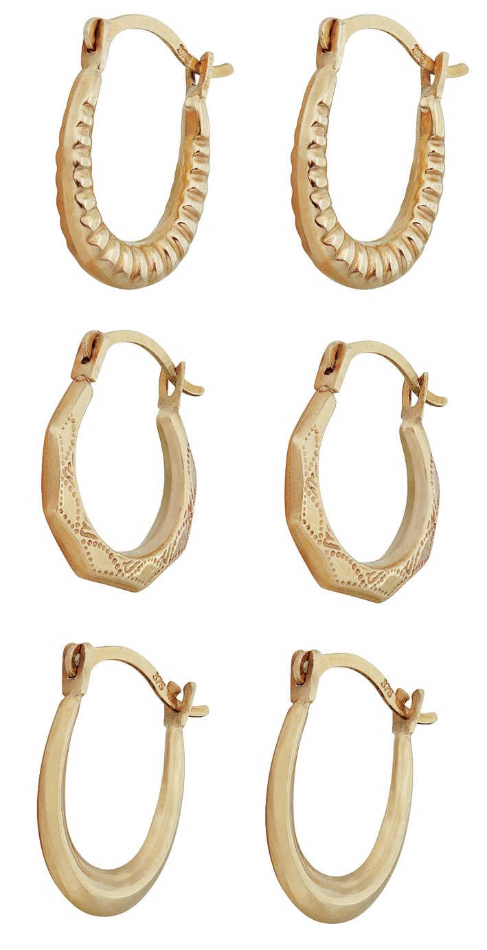 Revere 9ct Gold Mini Creole Earrings - Set of 3 Pairs