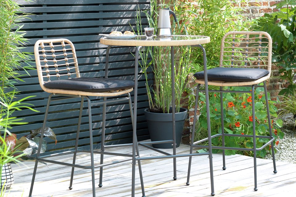 Habitat 2 seater bamboo garden bar bistro set.
