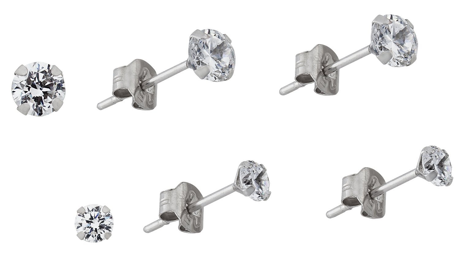 Revere 9ct White Gold Cubic Zirconia Set of 2 Stud Earrings