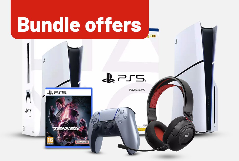 Get a Playstation 5  Slim console, a selected Sony DualSense controller, The Corsair HS35 wired headset and Tekken 8 PS5 for only £594.99.