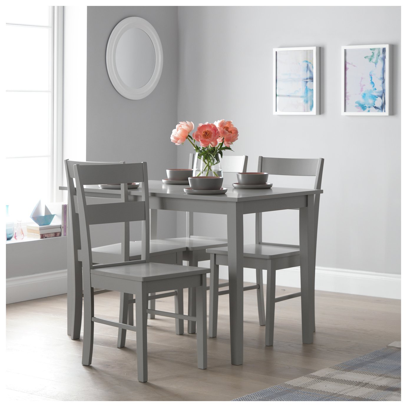 Habitat Chicago Pair of Solid Wood Dining Chair- Grey