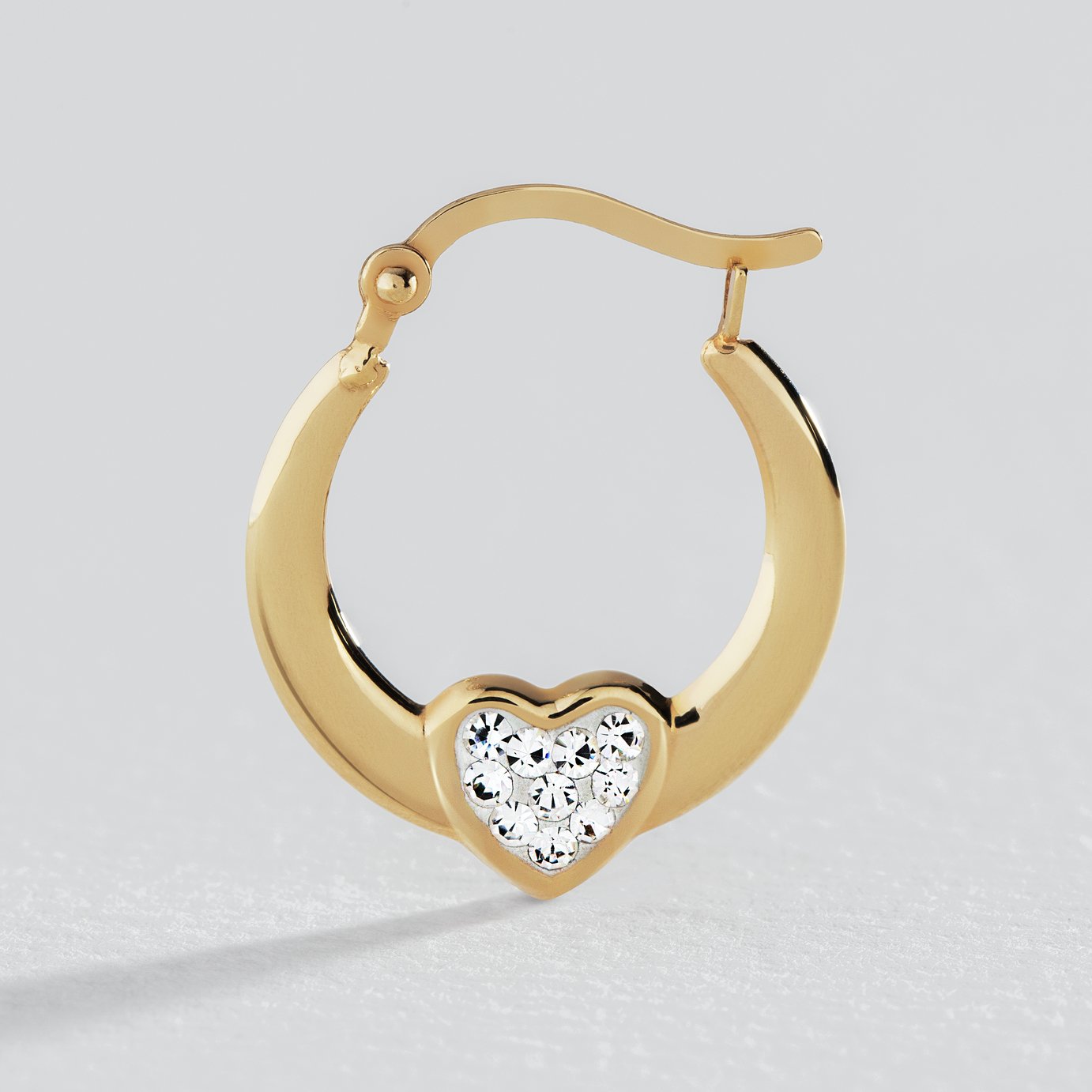Revere 9ct Gold Reversible Crystal Heart Creole Earrings