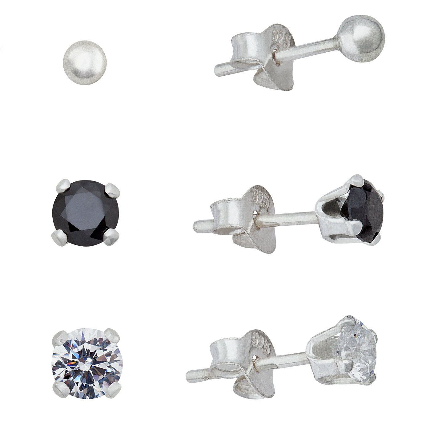 Revere Sterling Silver Ball Stud Earrings Set of 3 Pairs