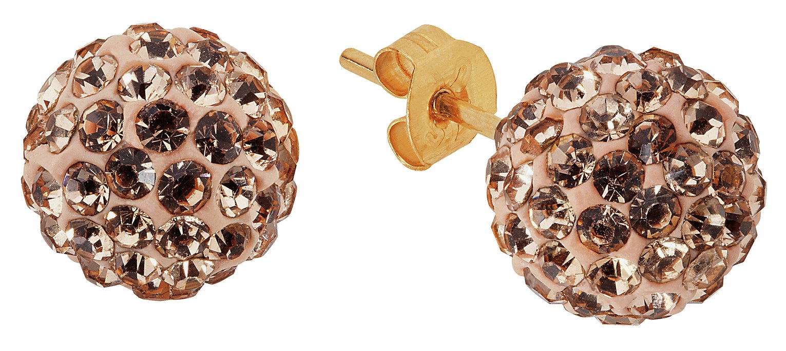 Revere 9ct Gold Crystal Champagne Glitter Ball Stud Earrings