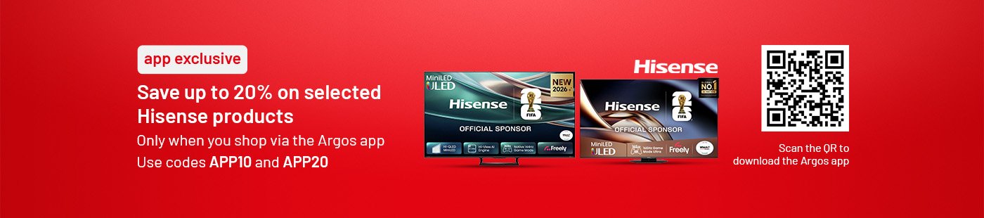 Save up to 20% on selected Hisense TVs with codes APP10 and APP20. Scan the QR code to download the app.